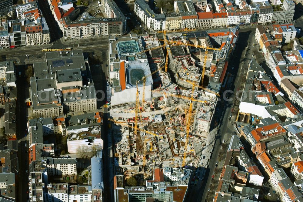 Berlin from above - Construction site for the new building Areal on Tacheles on Oranienburger Strasse in the district Mitte in Berlin, Germany