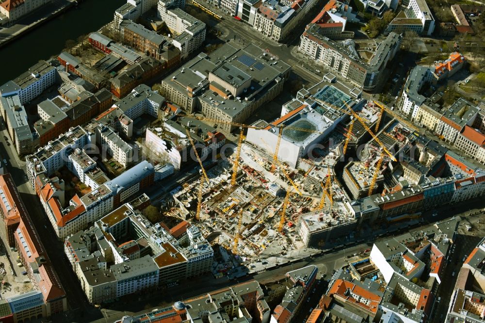 Berlin from the bird's eye view: Construction site for the new building Areal on Tacheles on Oranienburger Strasse in the district Mitte in Berlin, Germany