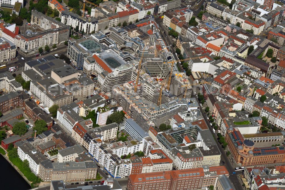 Berlin from the bird's eye view: Construction site for the new building Areal on Tacheles on Oranienburger Strasse in the district Mitte in Berlin, Germany