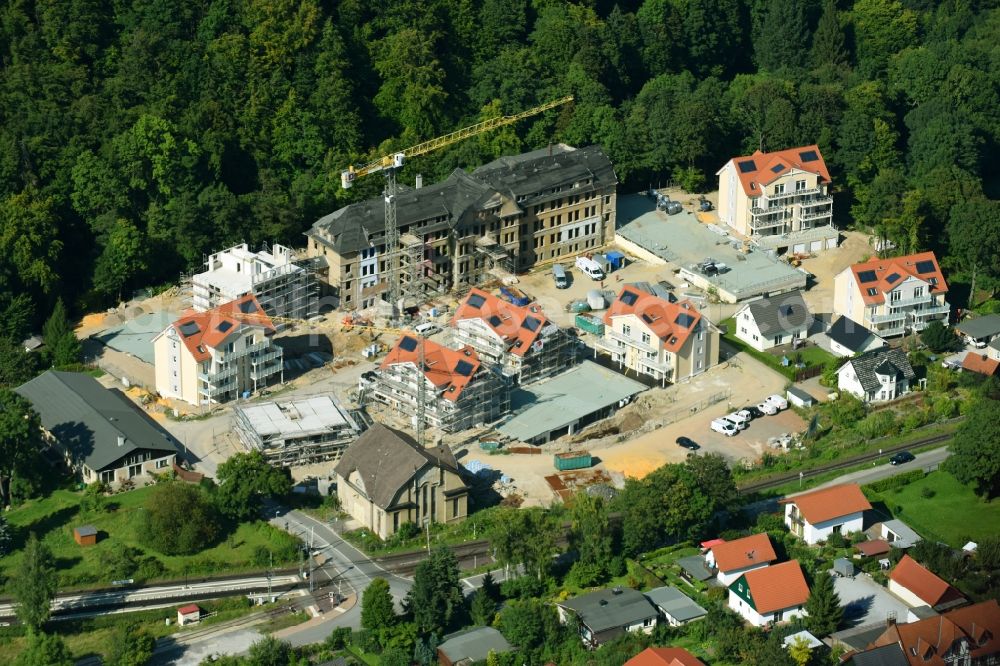 Wernigerode from above - Building site to the new building of Argenta Wohnpark Hasserode on the area of the former chocolate factory in Wernigerode in the federal state Saxony-Anhalt, Germany. Developers Volkmar Beck and Hartmut Strecker let after the plans of the architect's office P A R T N E R build. Investor is the Beck and Strecker Immobilien GmbH