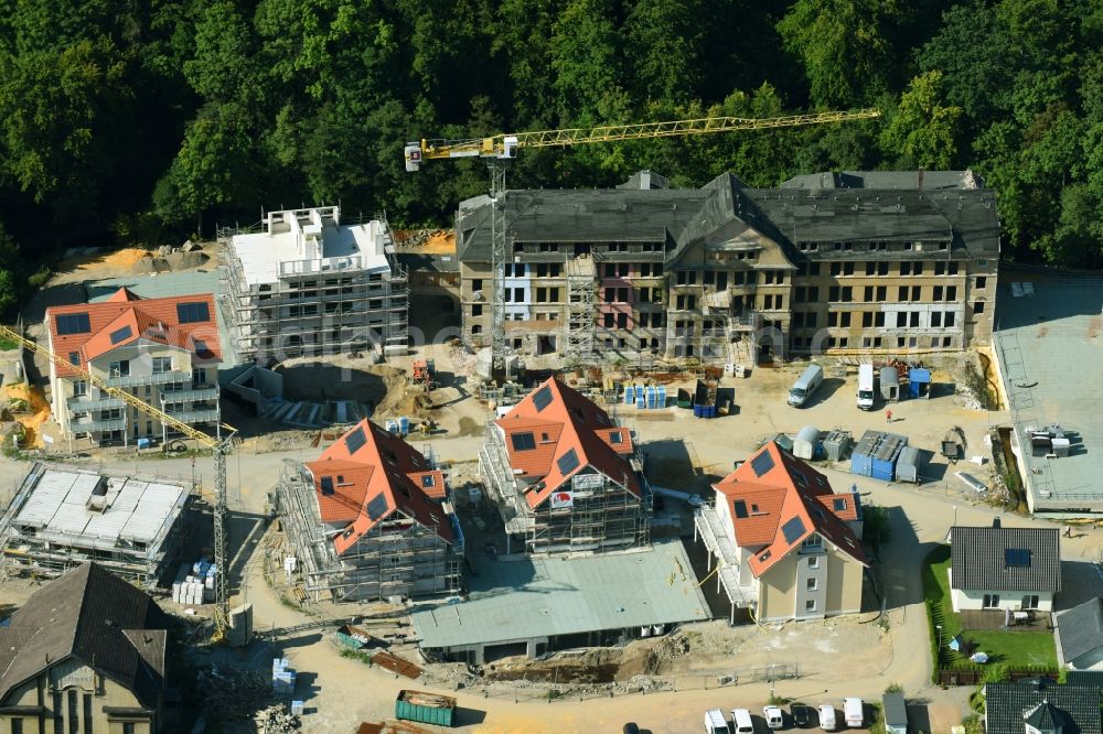 Wernigerode from the bird's eye view: Building site to the new building of Argenta Wohnpark Hasserode on the area of the former chocolate factory in Wernigerode in the federal state Saxony-Anhalt, Germany. Developers Volkmar Beck and Hartmut Strecker let after the plans of the architect's office P A R T N E R build. Investor is the Beck and Strecker Immobilien GmbH