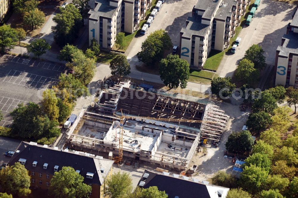 Berlin from above - Construction of a training building and a sports hall on the grounds of the police police school of the Berlin police on the Charlottenburger Strasse in the district Ruhleben in Berlin