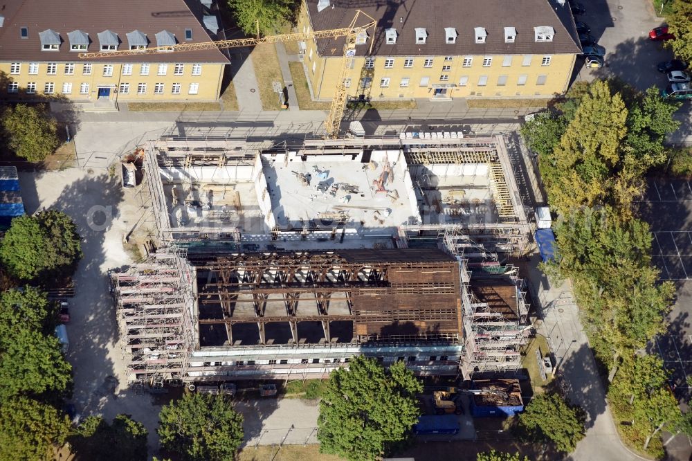 Berlin from above - Construction of a training building and a sports hall on the grounds of the police police school of the Berlin police on the Charlottenburger Strasse in the district Ruhleben in Berlin