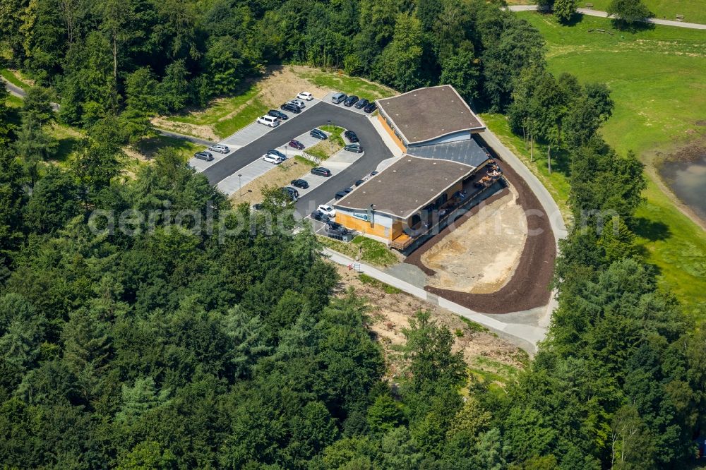 Aerial photograph Meschede - Construction site for the new building gastronomy H1 am See lokation and restaurant on Hennesee in Meschede in the state North Rhine-Westphalia, Germany