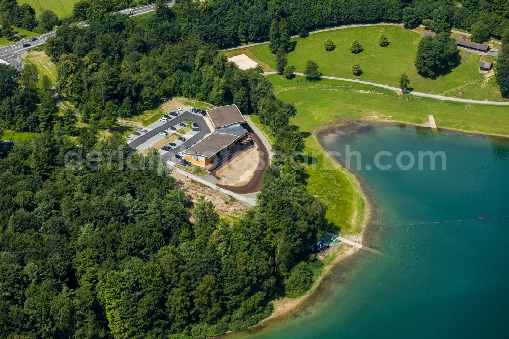 Meschede from above - Construction site for the new building gastronomy H1 am See lokation and restaurant on Hennesee in Meschede in the state North Rhine-Westphalia, Germany