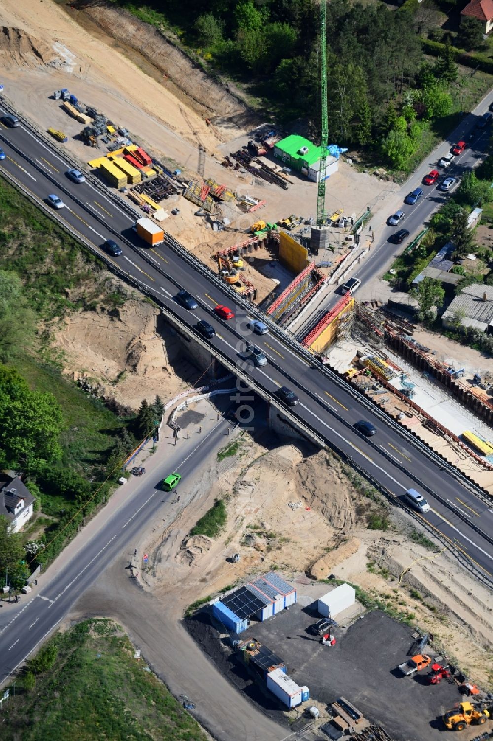 Mühlenbecker Land from the bird's eye view: New construction of the motorway route of BAB A10 on entry in the district Summt in Muehlenbecker Land in the state Brandenburg, Germany