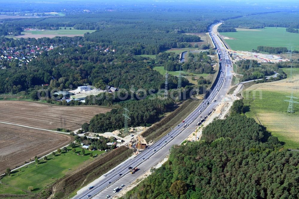 Mühlenbecker Land from above - New construction of the motorway route of BAB A10 on entry in the district Summt in Muehlenbecker Land in the state Brandenburg, Germany