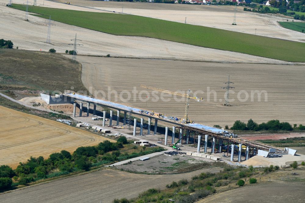 Salzmünde from the bird's eye view: New construction of the motorway route of BAB A143 Westumfahrung in Salzmuende Salzatal in the state Saxony-Anhalt, Germany