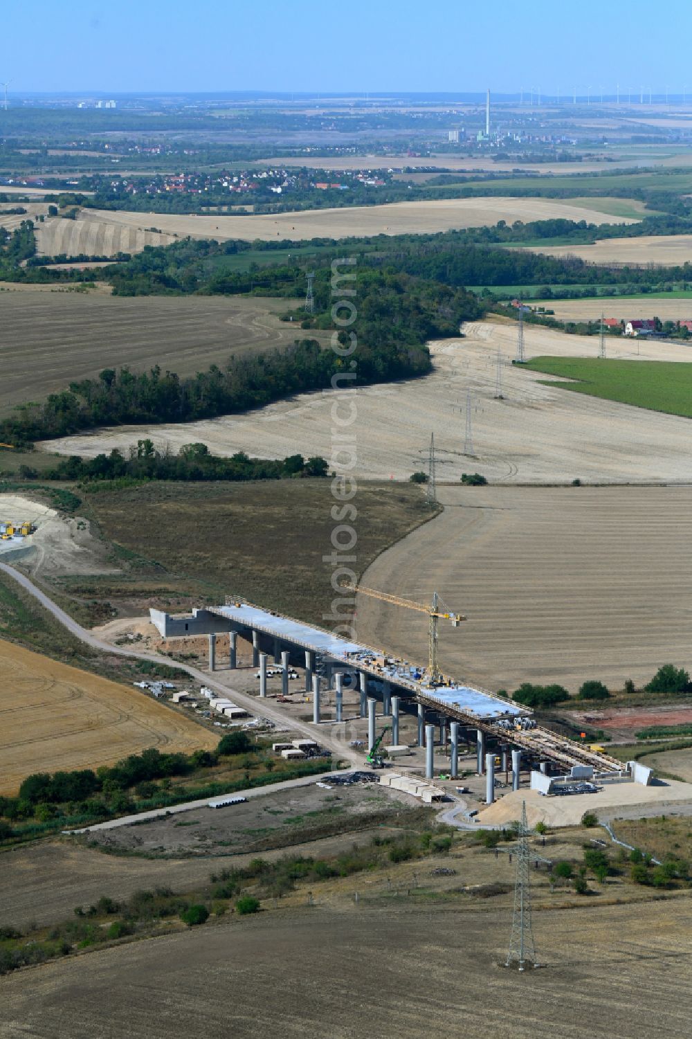 Aerial image Salzmünde - New construction of the motorway route of BAB A143 Westumfahrung in Salzmuende Salzatal in the state Saxony-Anhalt, Germany