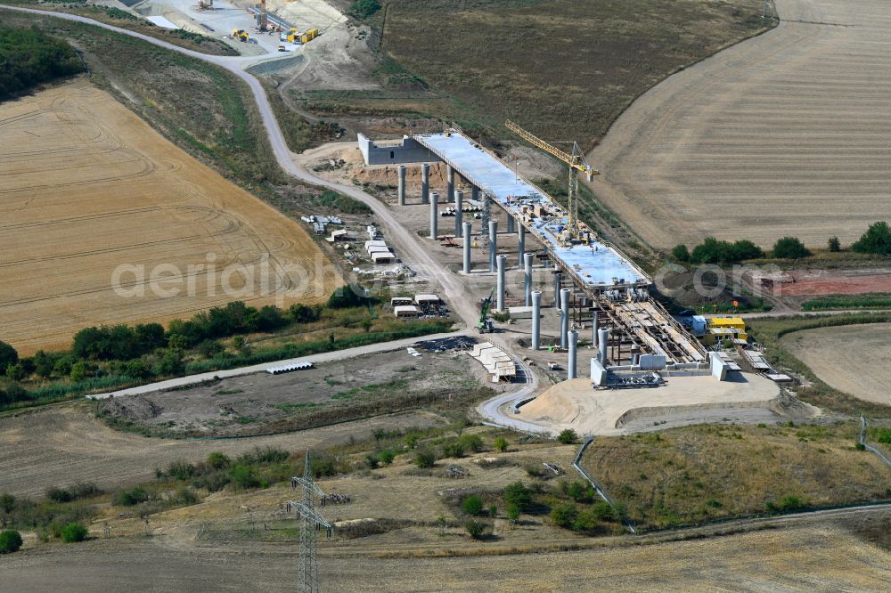 Aerial photograph Salzmünde - New construction of the motorway route of BAB A143 Westumfahrung in Salzmuende Salzatal in the state Saxony-Anhalt, Germany