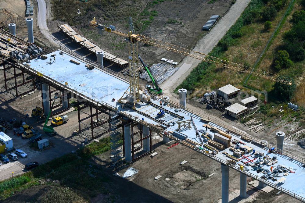 Aerial photograph Salzmünde - New construction of the motorway route of BAB A143 Westumfahrung in Salzmuende Salzatal in the state Saxony-Anhalt, Germany