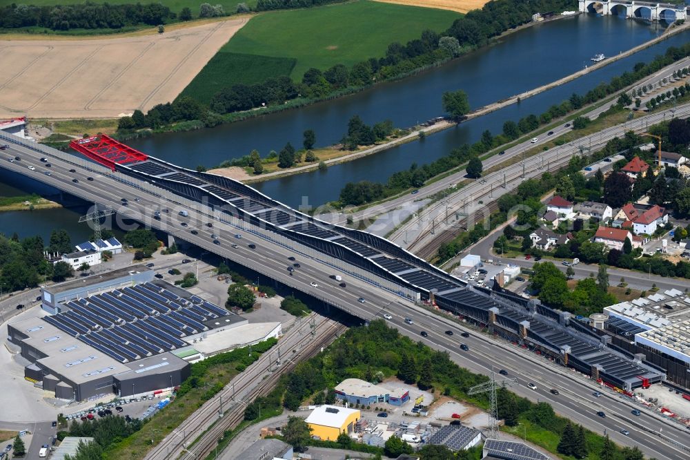 Aerial image Heilbronn - New construction of the Highway - motorway bridge of the Neckartalbruecke of BAB A6 in Heilbronn in the state Baden-Wurttemberg, Germany