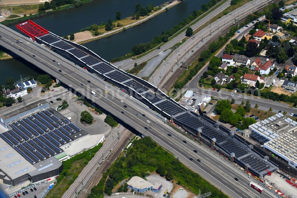 Heilbronn from above - New construction of the Highway - motorway bridge of the Neckartalbruecke of BAB A6 in Heilbronn in the state Baden-Wurttemberg, Germany