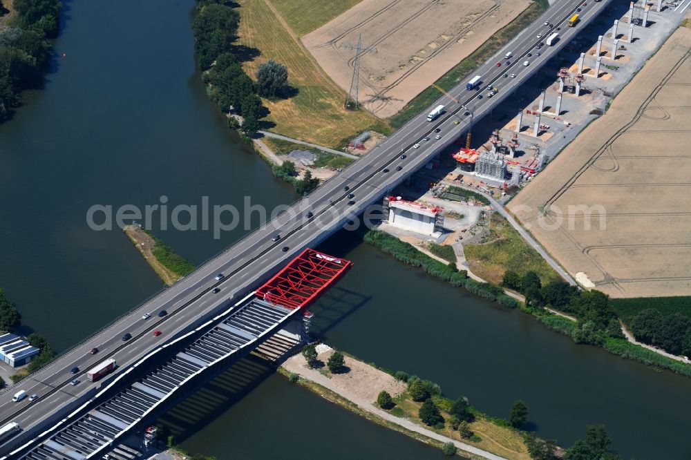 Heilbronn from above - New construction of the Highway - motorway bridge of the Neckartalbruecke of BAB A6 in Heilbronn in the state Baden-Wurttemberg, Germany