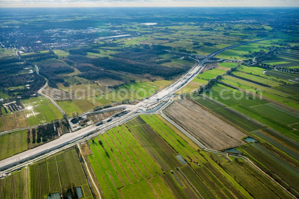 Aerial photograph Neu Wulmstorf - Construction site for new construction on the motorway route of the motorway exit A26 in Neu Wulmstorf in the state of Lower Saxony, Germany