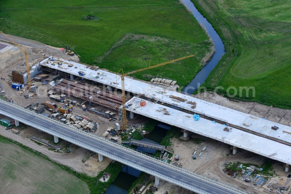 Aerial image Karstädt - Highway - motorway bridge of the A 14 in Order of DEGES Deutsche Einheit Fernstrassenplanungs- and -Bau GmbH by Johann Bunte Bauunternehmung GmbH & Co. KG in the district Garlin in Karstaedt in the state Brandenburg, Germany