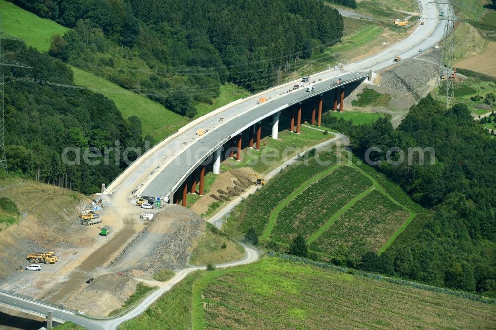 Bestwig from the bird's eye view: New construction of the Highway - motorway bridge of the A 46 in Bestwig in the state North Rhine-Westphalia, Germany