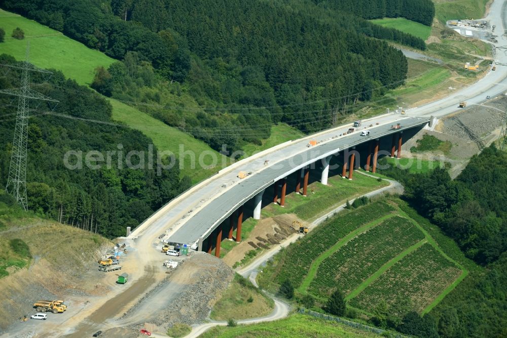 Aerial image Bestwig - New construction of the Highway - motorway bridge of the A 46 in Bestwig in the state North Rhine-Westphalia, Germany