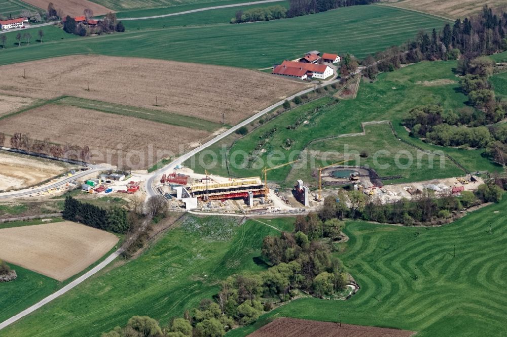 Aerial image Dorfen - New construction of the Highway - motorway bridge of the A 94 - Goldachtal in Dorfen in the state Bavaria