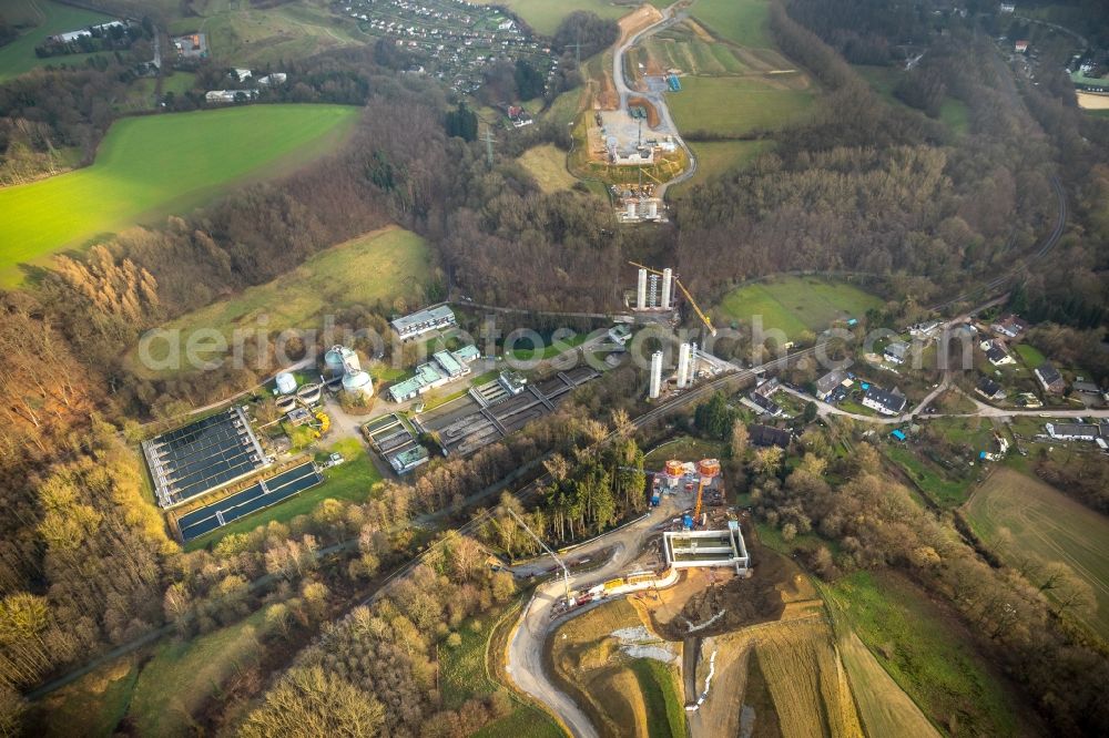 Aerial image Hofermühle - New construction of the Highway - motorway bridge of the BAB A44 in Hofermuehle in the state North Rhine-Westphalia, Germany