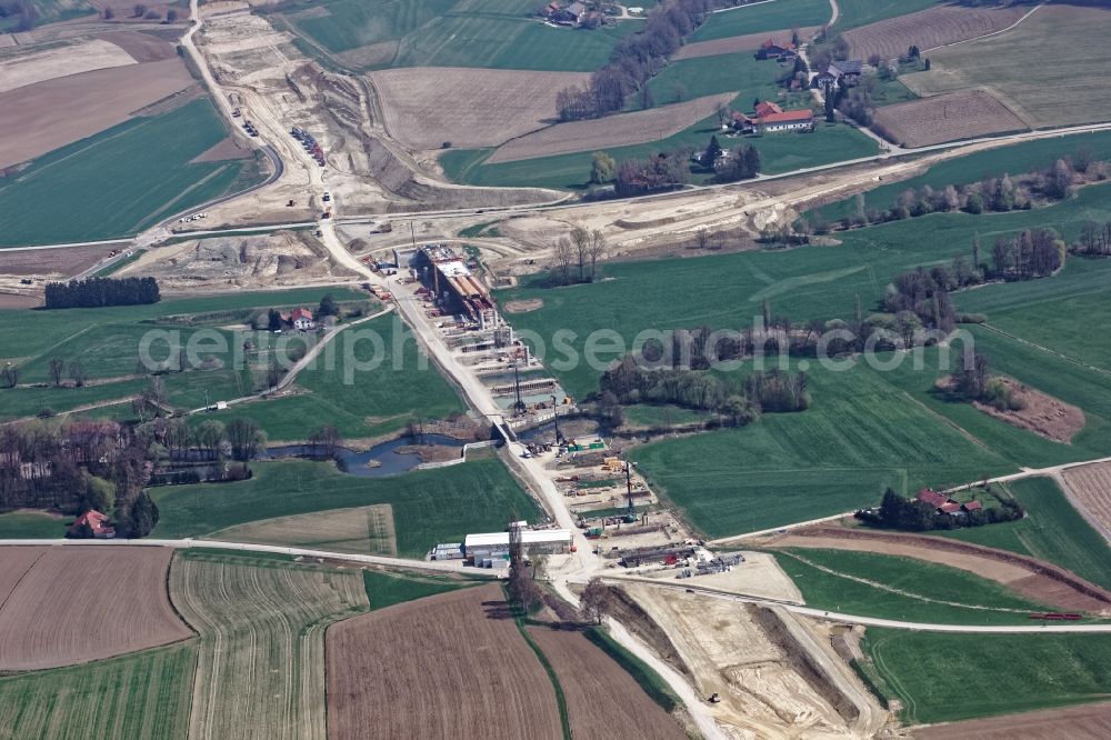 Aerial photograph Lengdorf - New construction of the Highway - motorway bridge of the A 49 - Isentalbruecke in Lengdorf in the state Bavaria