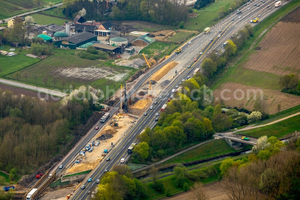 Kamen from above - New construction of the Highway - motorway bridge of the BAB A2 in Kamen in the state North Rhine-Westphalia, Germany