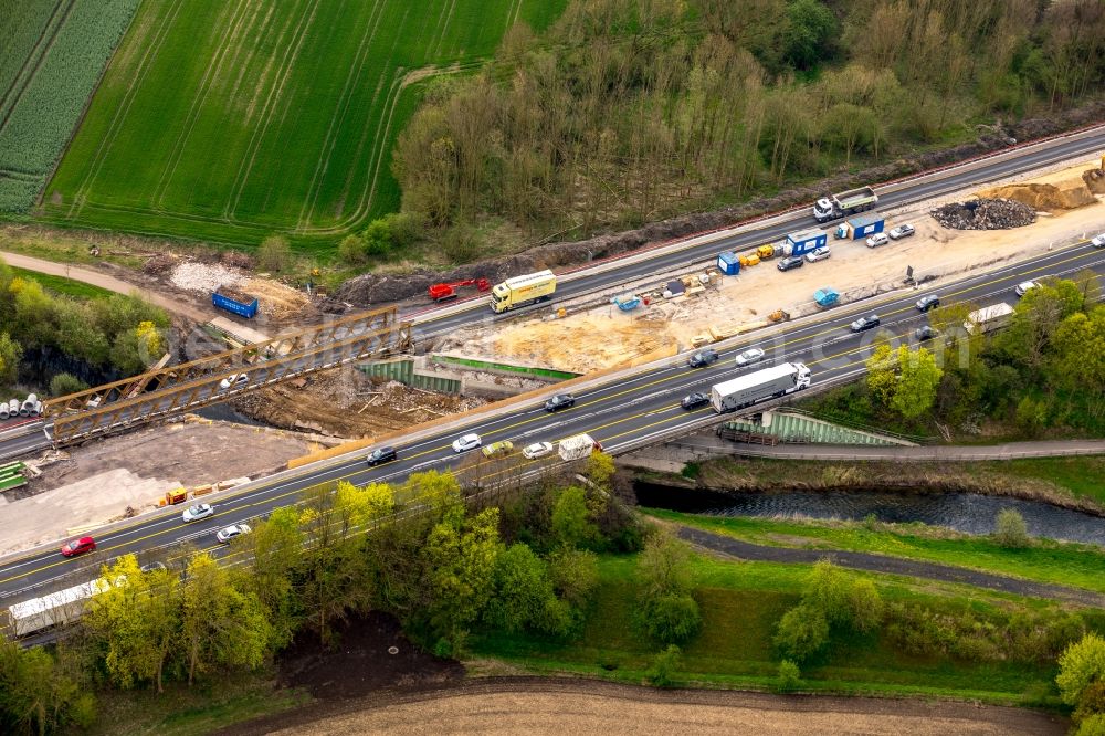 Aerial image Kamen - New construction of the Highway - motorway bridge of the BAB A2 in Kamen in the state North Rhine-Westphalia, Germany