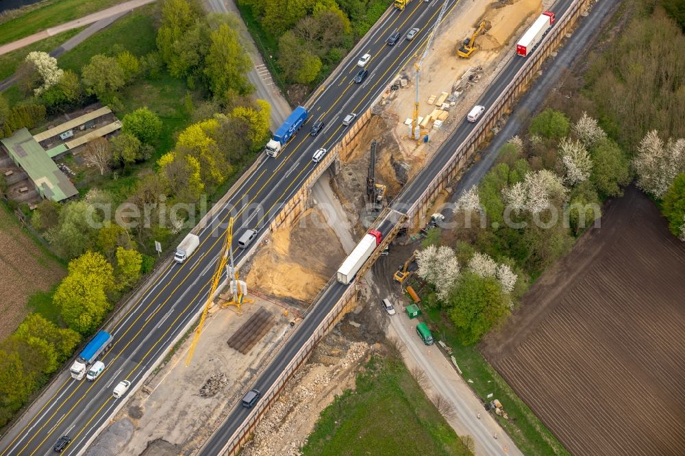 Aerial image Kamen - New construction of the Highway - motorway bridge of the BAB A2 in Kamen in the state North Rhine-Westphalia, Germany