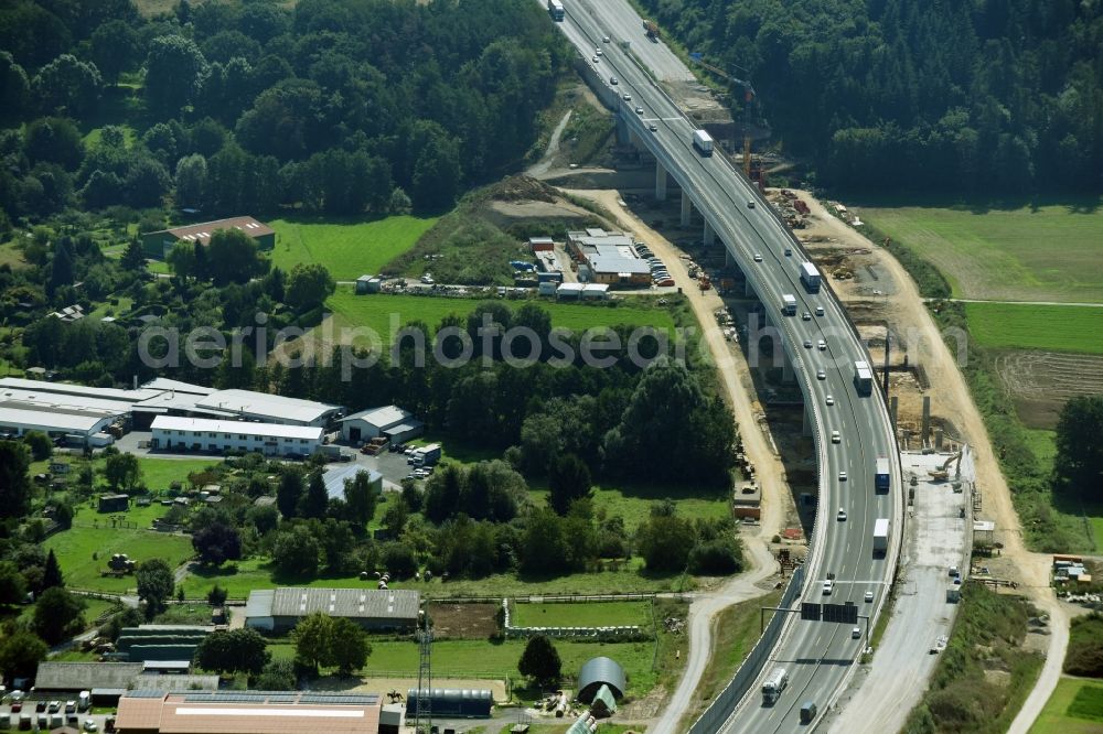 Aerial photograph Münchholzhausen - New construction of the Highway - motorway bridge of the A 45 in Muenchholzhausen in the state Hesse, Germany