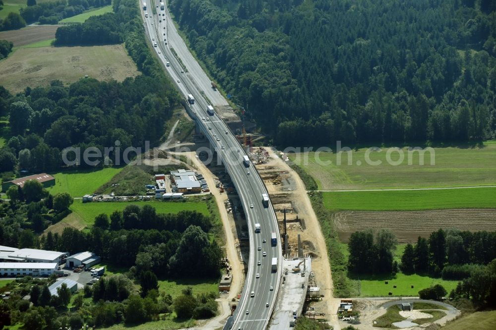 Münchholzhausen from above - New construction of the Highway - motorway bridge of the A 45 in Muenchholzhausen in the state Hesse, Germany