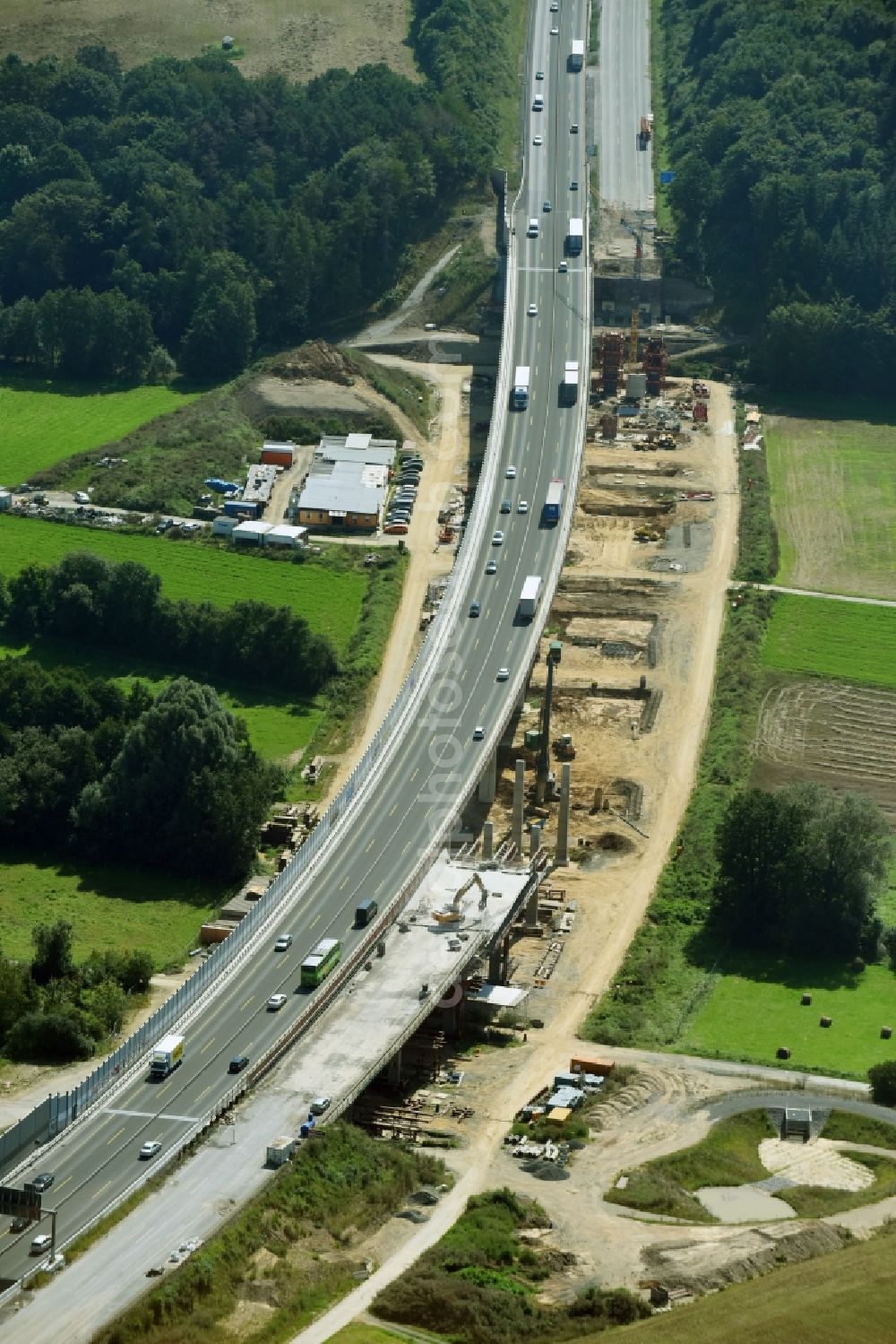 Aerial image Münchholzhausen - New construction of the Highway - motorway bridge of the A 45 in Muenchholzhausen in the state Hesse, Germany