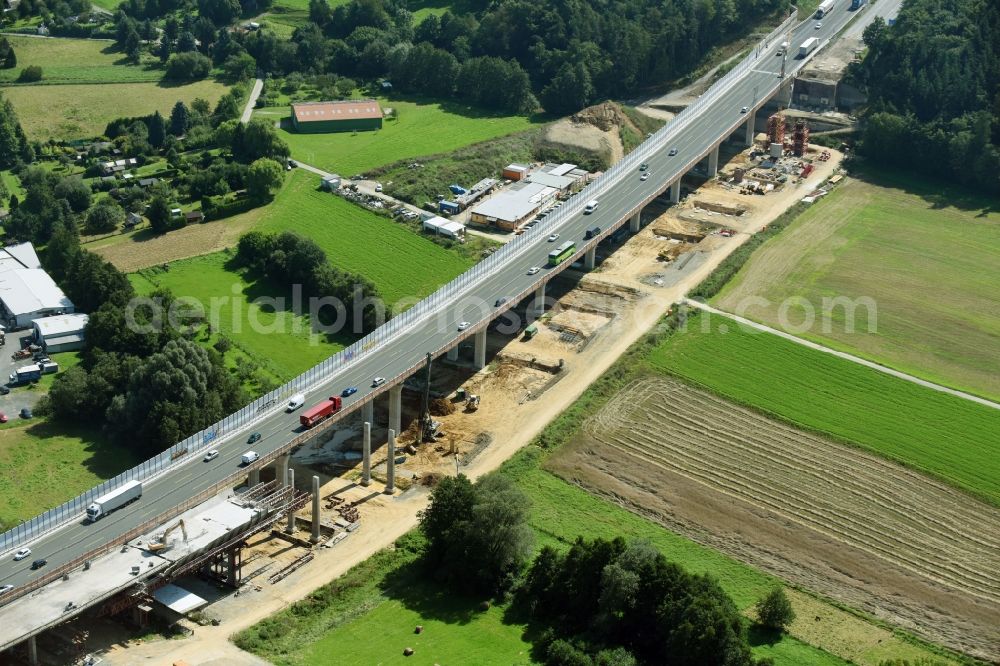 Münchholzhausen from above - New construction of the Highway - motorway bridge of the A 45 in Muenchholzhausen in the state Hesse, Germany