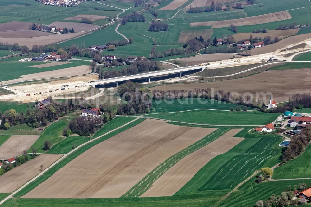 Aerial photograph Dorfen - New construction of the Highway - motorway bridge of the A 49 in the district Lindum in Dorfen in the state Bavaria