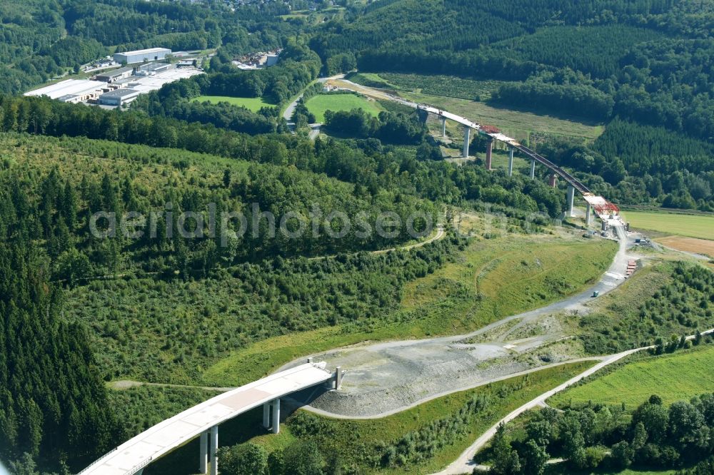 Nuttlar from above - New construction of the Highway - motorway bridge of the A Talbruecke Schormecke of BAB A46 in Nuttlar in the state North Rhine-Westphalia, Germany