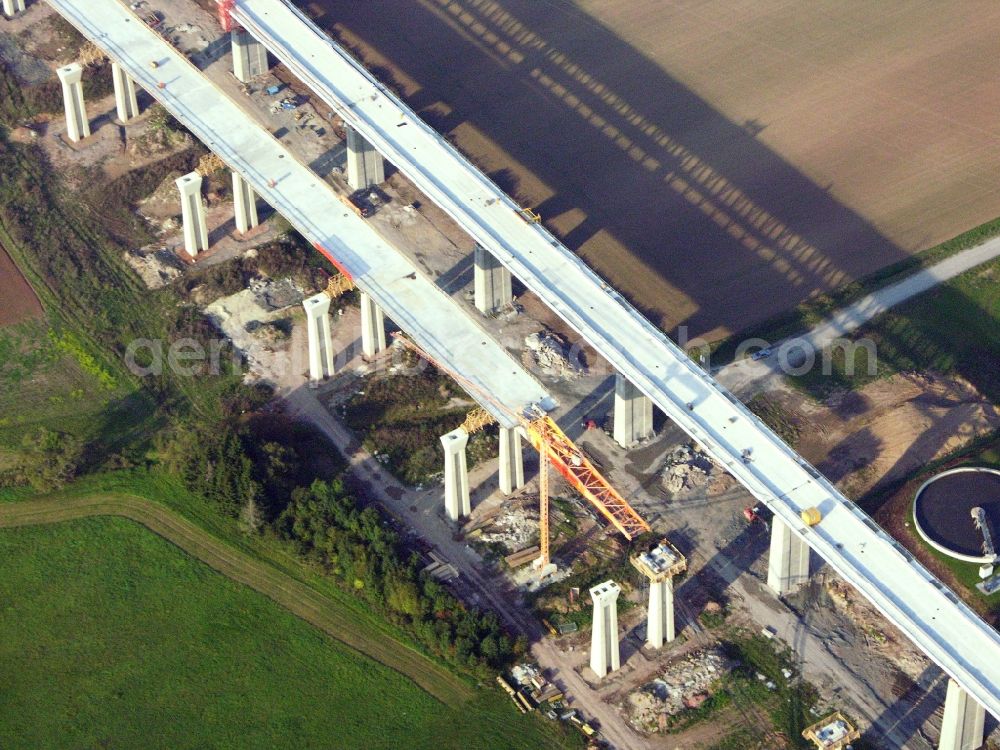 Rödental from the bird's eye view: New construction of the Highway - motorway bridge of the Itztalbruecke in Roedental in the state Bavaria, Germany