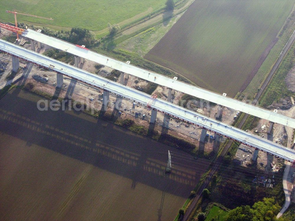 Aerial image Rödental - New construction of the Highway - motorway bridge of the Itztalbruecke in Roedental in the state Bavaria, Germany