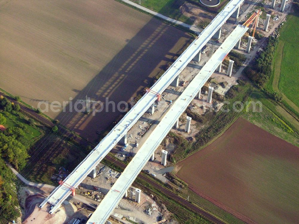 Aerial photograph Rödental - New construction of the Highway - motorway bridge of the Itztalbruecke in Roedental in the state Bavaria, Germany