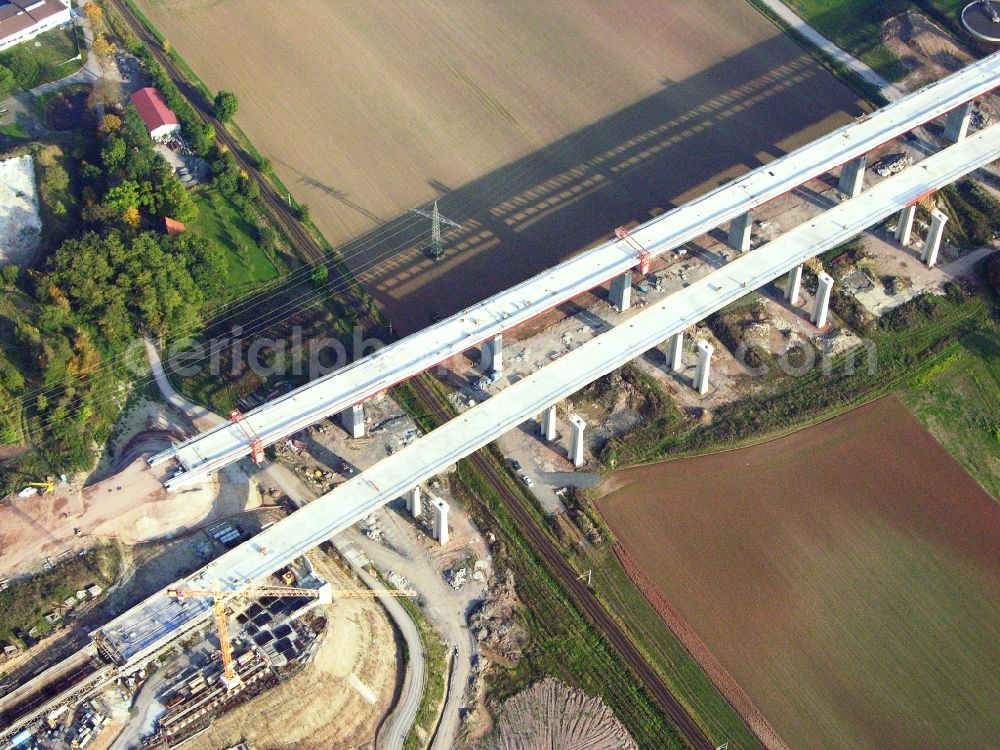 Rödental from above - New construction of the Highway - motorway bridge of the Itztalbruecke in Roedental in the state Bavaria, Germany