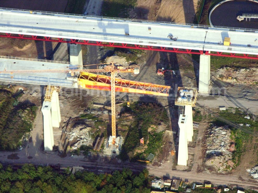 Aerial image Rödental - New construction of the Highway - motorway bridge of the Itztalbruecke in Roedental in the state Bavaria, Germany