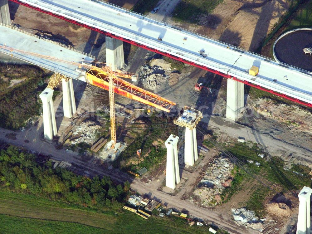 Aerial photograph Rödental - New construction of the Highway - motorway bridge of the Itztalbruecke in Roedental in the state Bavaria, Germany