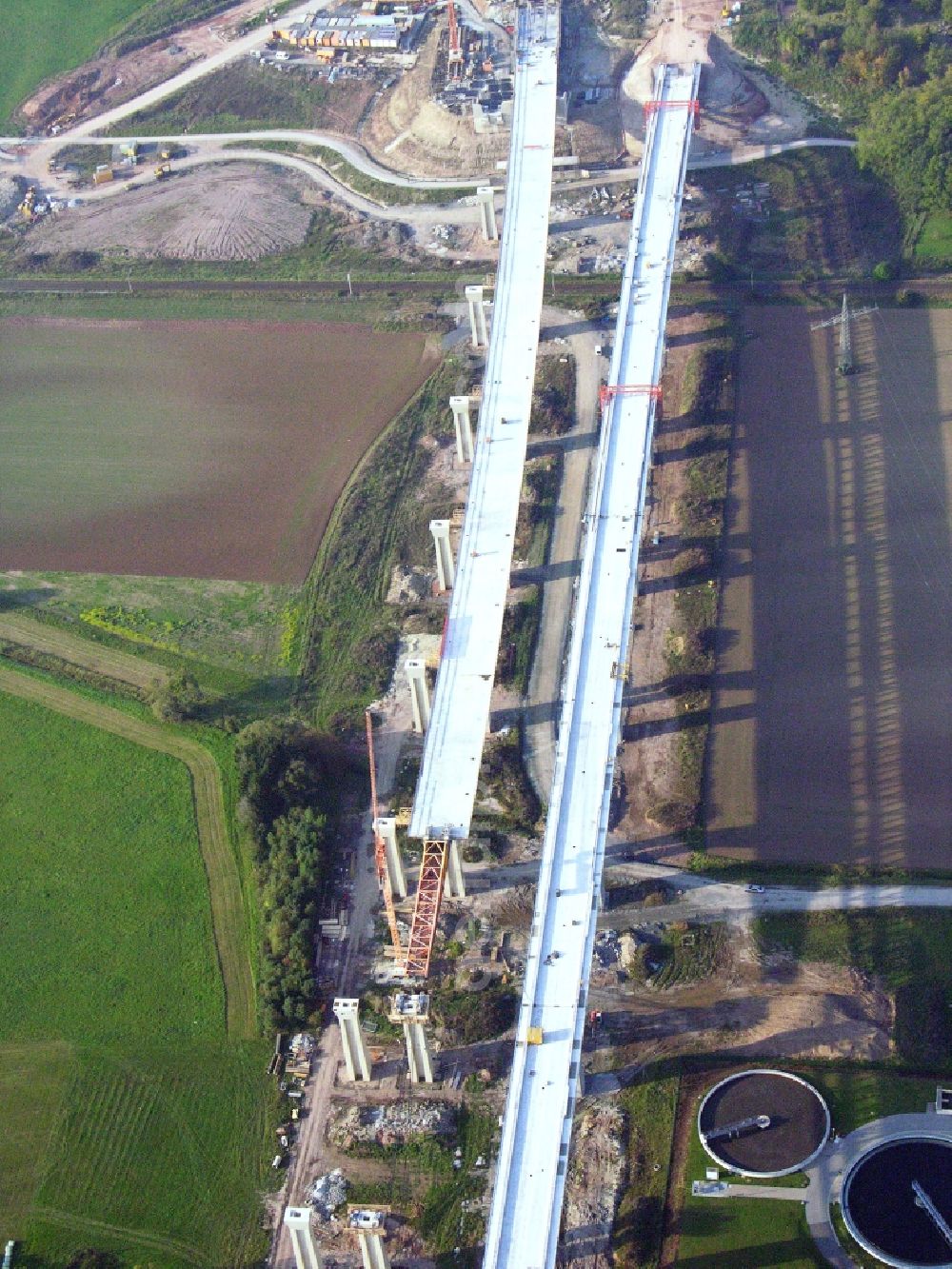 Aerial image Rödental - New construction of the Highway - motorway bridge of the Itztalbruecke in Roedental in the state Bavaria, Germany