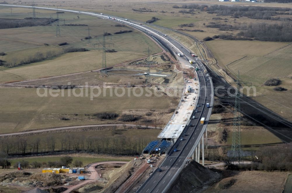 Ettenhausen from above - New construction of the Highway - motorway bridge of the Nesseltabruecke of BAB A4 / E40 in Ettenhausen in the state Thuringia, Germany