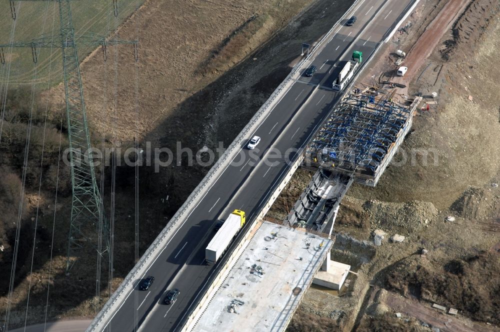 Aerial photograph Ettenhausen - New construction of the Highway - motorway bridge of the Nesseltabruecke of BAB A4 / E40 in Ettenhausen in the state Thuringia, Germany