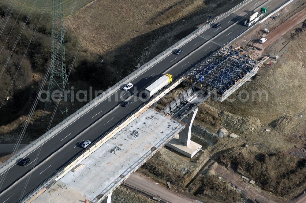 Ettenhausen from above - New construction of the Highway - motorway bridge of the Nesseltabruecke of BAB A4 / E40 in Ettenhausen in the state Thuringia, Germany