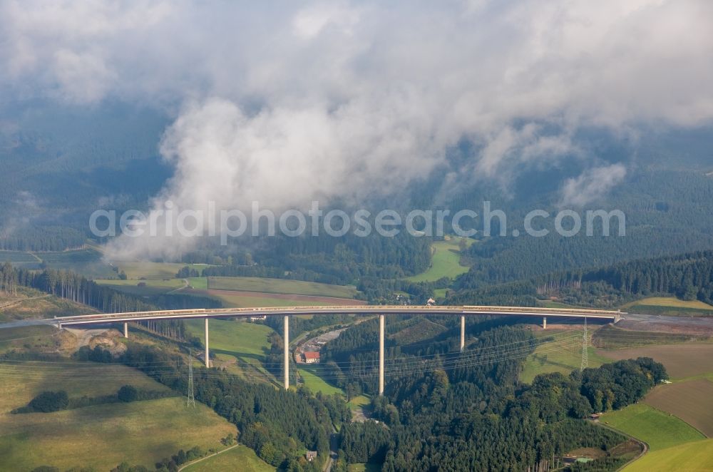 Nuttlar from above - New construction of the Highway - motorway bridge Talbruecke Schormecke of BAB A46 in Nuttlar in the state North Rhine-Westphalia, Germany