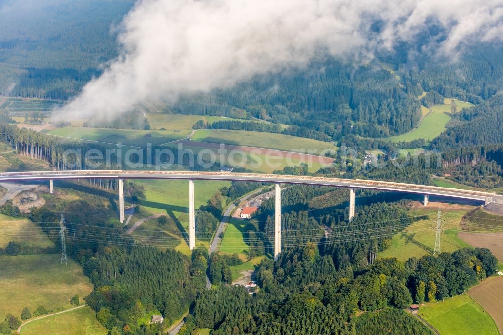 Aerial image Nuttlar - New construction of the Highway - motorway bridge Talbruecke Schormecke of BAB A46 in Nuttlar in the state North Rhine-Westphalia, Germany