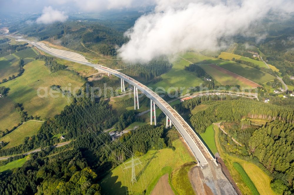 Aerial photograph Nuttlar - New construction of the Highway - motorway bridge Talbruecke Schormecke of BAB A46 in Nuttlar in the state North Rhine-Westphalia, Germany