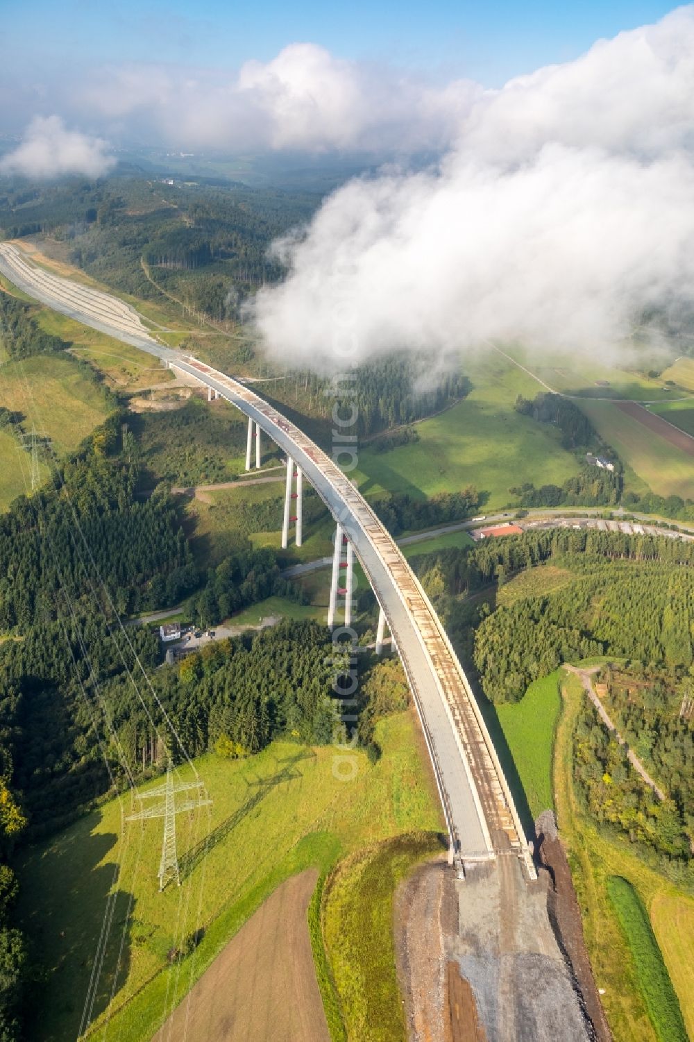 Nuttlar from above - New construction of the Highway - motorway bridge Talbruecke Schormecke of BAB A46 in Nuttlar in the state North Rhine-Westphalia, Germany