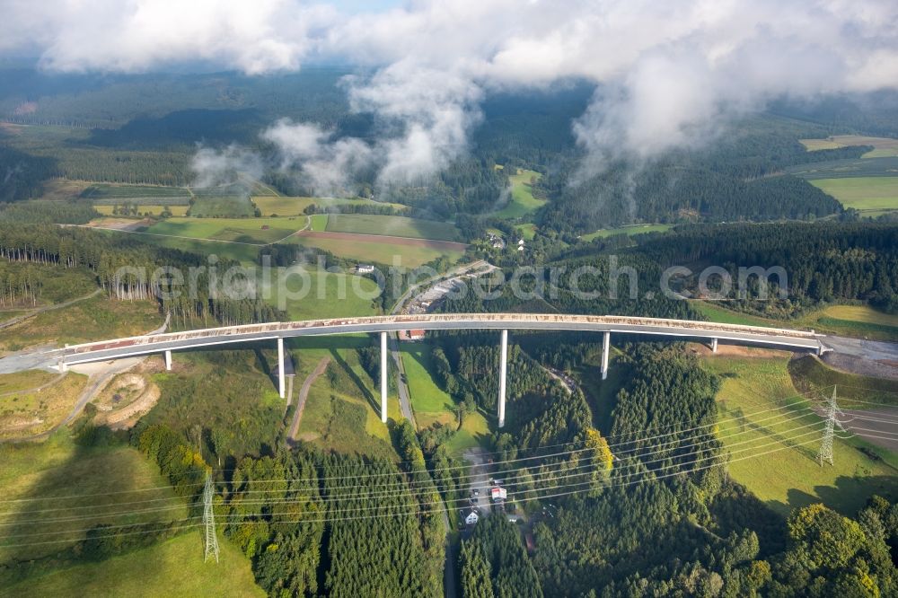 Aerial photograph Nuttlar - New construction of the Highway - motorway bridge Talbruecke Schormecke of BAB A46 in Nuttlar in the state North Rhine-Westphalia, Germany