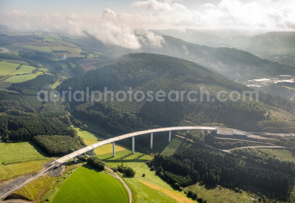 Nuttlar from above - New construction of the Highway - motorway bridge Talbruecke Schormecke of BAB A46 in Nuttlar in the state North Rhine-Westphalia, Germany